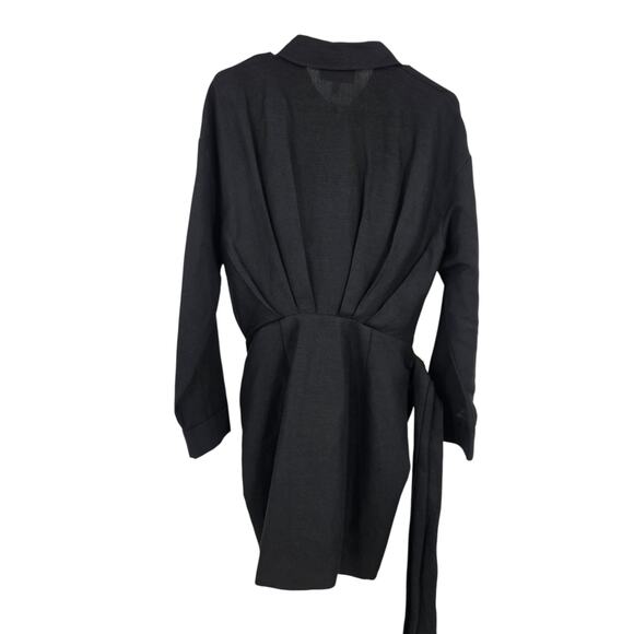 Significant Other Marloe Shirt Dress Black Linen Blend Sash Pleated Mini Size 4 - Picture 3 of 11